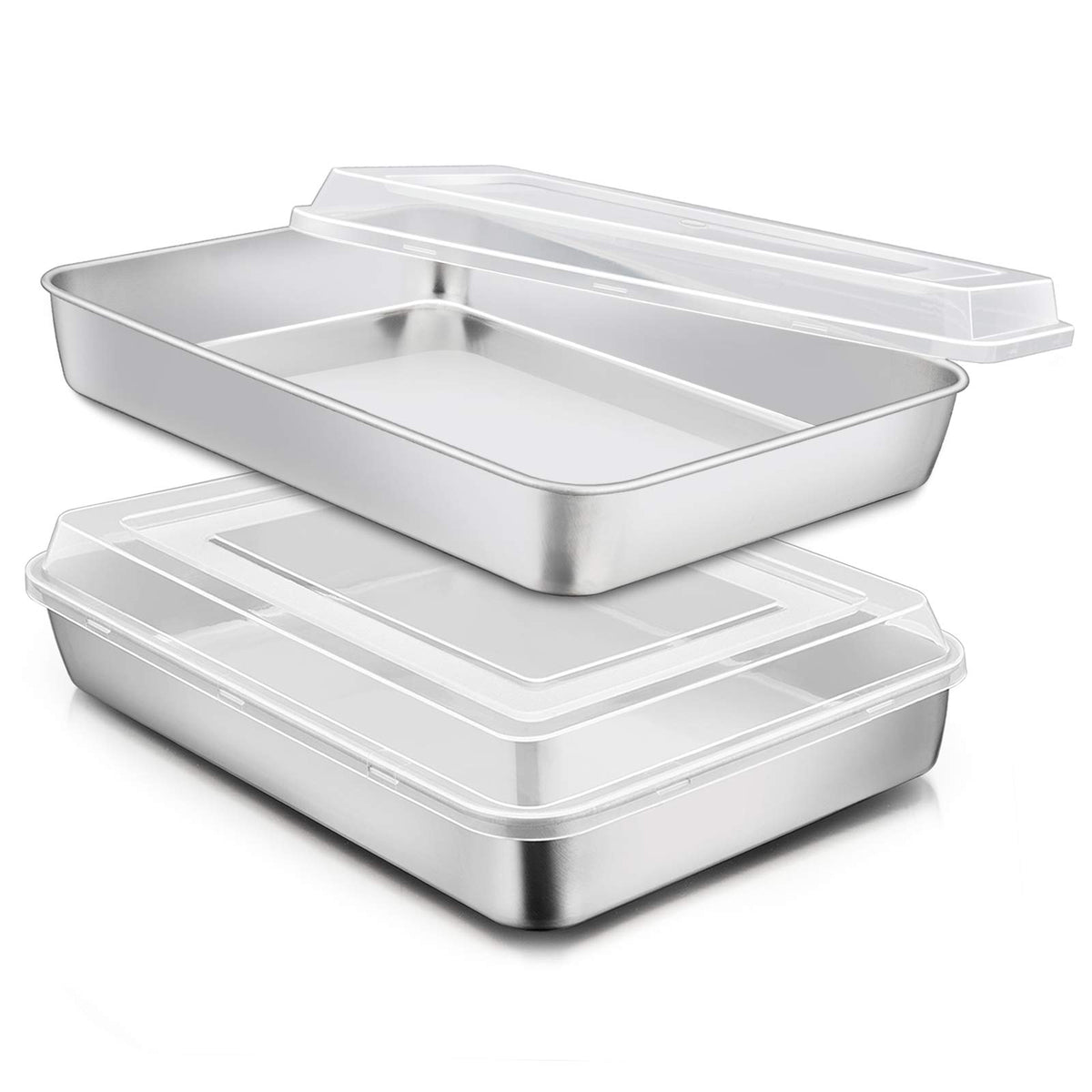 E-far Stainless Steel Baking Pan with Lid, 12⅓ x 9¾ x 2 Inch for Cake