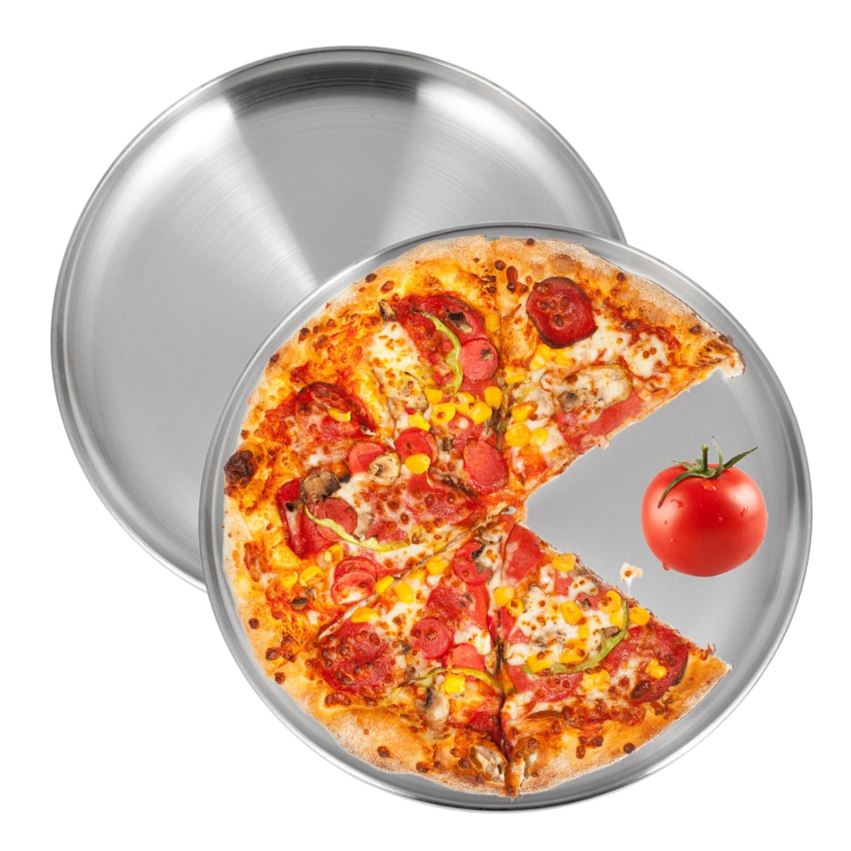 13-3/8" Stainless Steel Pizza Pan, Round Silver Metal Baking Tray for Pizza