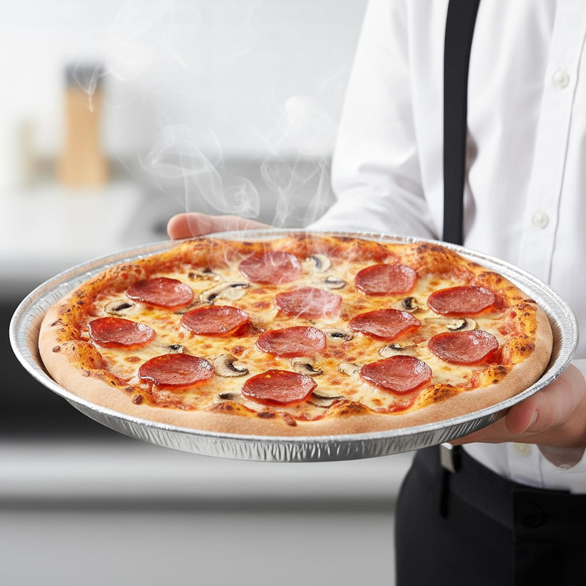 Kifmurase 16PCS Round Disposable Foil Pizza Pans, 12 Inch Focaccia Pan Large Serving Trays for Cake Bread, Large Size Chocolate Chip Cookie Cake Aluminum Tin for Freezer & Oven