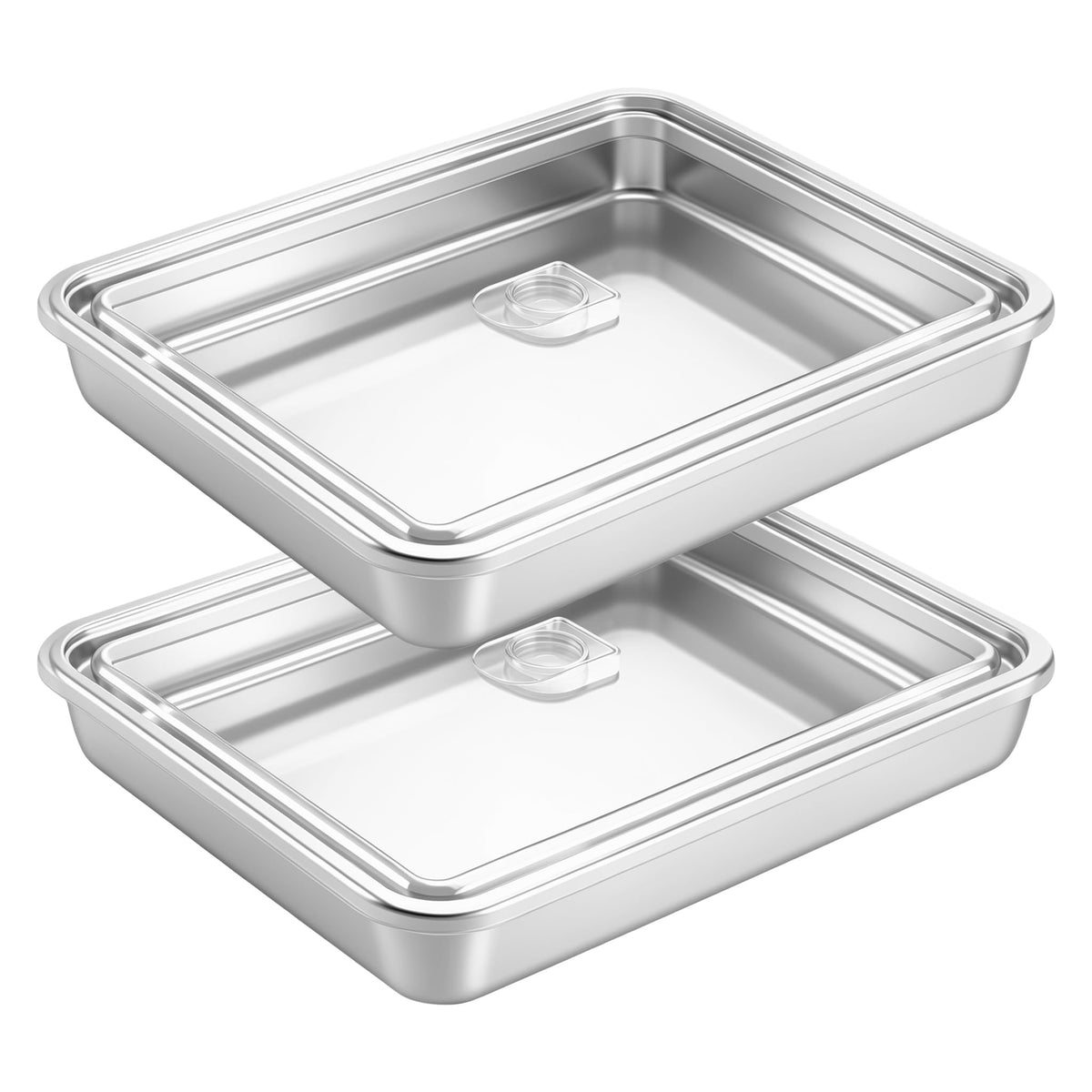 Stainless Steel Baking Pan with Lid, 12.4 x 9.6 x 2 Inches, 2-Pack