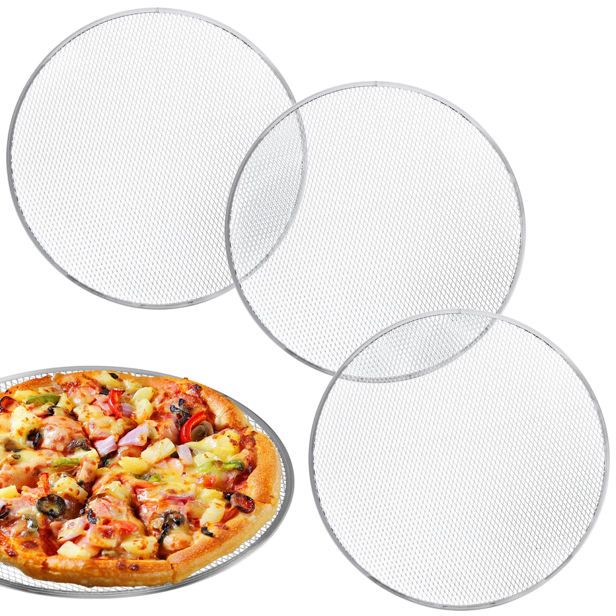 3 Pcs Pizza Screen, 14 Inch Pizza Pan for Oven, Nonstick Pizza Tray for Oven, Dishwasher Safe(3 PCS 14 inch)