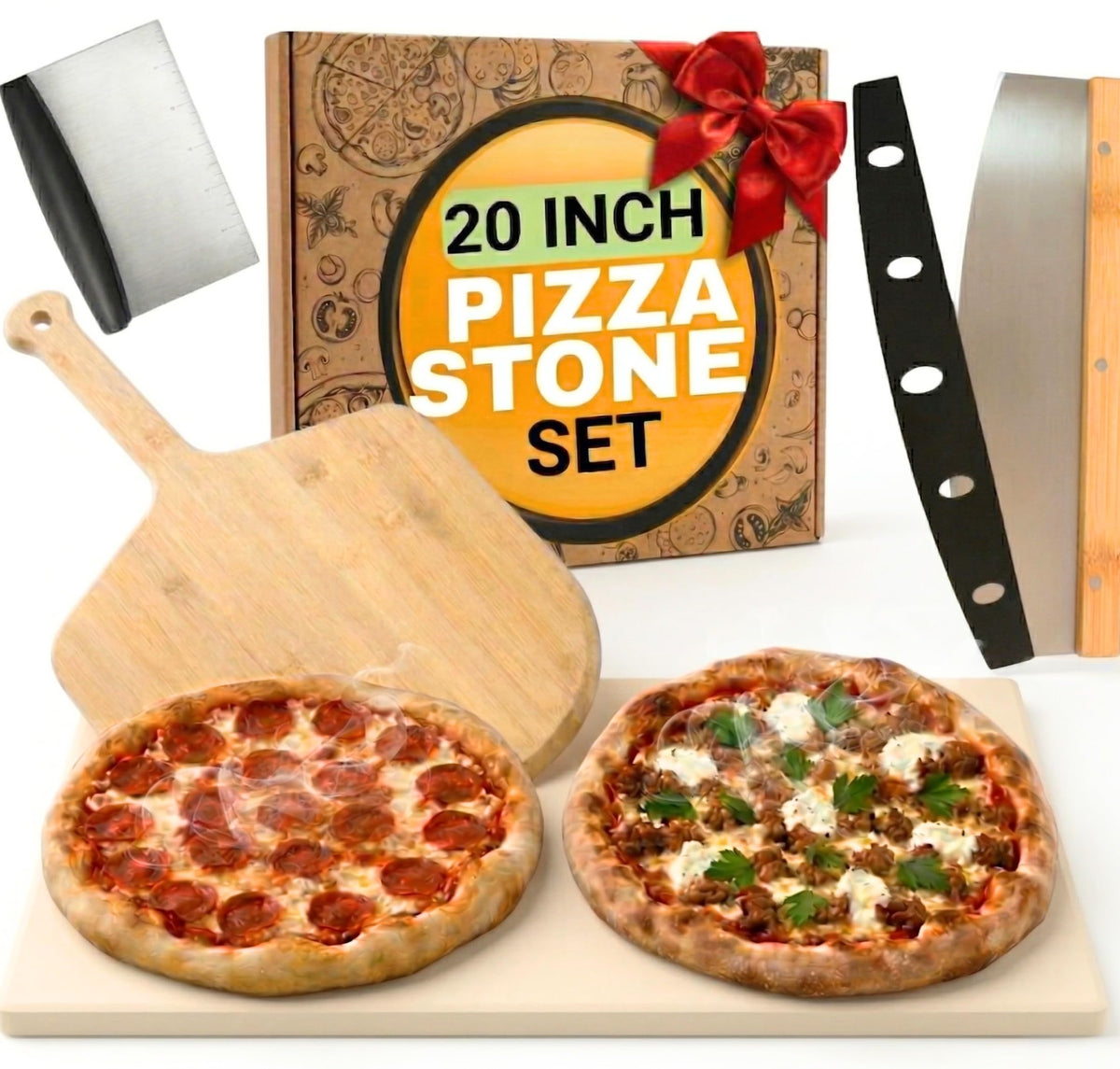 20 inch Baking Stone for Oven, with Silicone Mat and Dough Tool - Thick & Durable Large Pizza Stone for Oven and Grill - Rectangular Cordierite Stone 20" x 13.5" x 0.6"