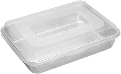 Nordic Ware Natural Aluminum Commercial Cake Pan with Lid, Rectangle Pan with Lid Silver, 9 x 13