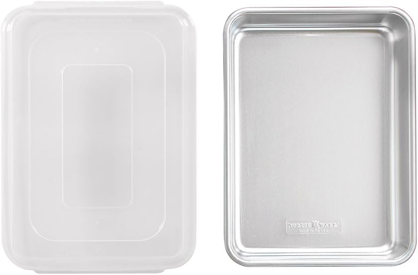 Nordic Ware Natural Aluminum Commercial Cake Pan with Lid, Rectangle Pan with Lid Silver, 9 x 13