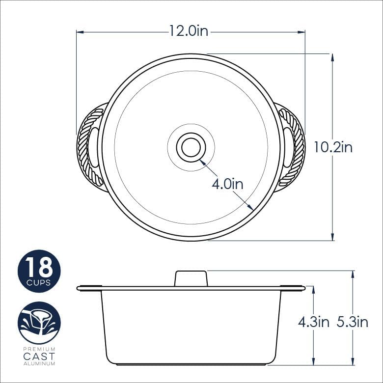 Nordic Ware Classic Cast Pound Cake, Nonstick 10 Inch One Piece Pan - Great for Angel Food, Coffee Cake, 18 Cup - Graphite