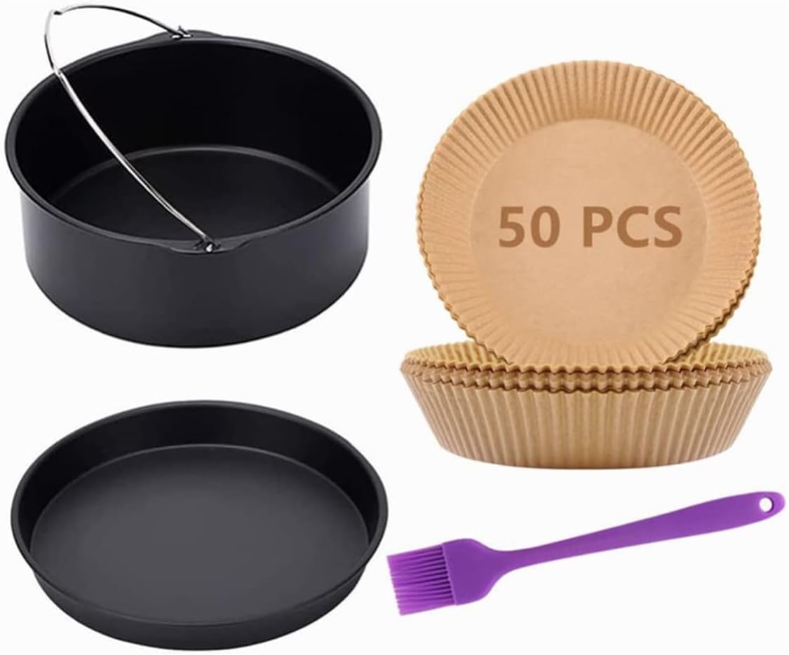 Air Fryer Accessories,7 inch Cake Barrel,Pizza Pan,50 Pcs Baking Paper and Silicone Brush for Ninja Gowise Cosori Phillips Cozyna Gourmia Zeny,