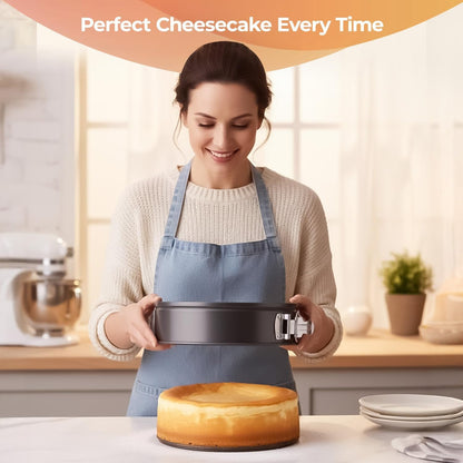 RFAQK 9 Inch Springform Pan Nonstick Leakproof - Spring Form Pan for Cheesecake with Removable Bottom, Include Spatula & 50pcs Parchment Paper, Recipe E-Book - Ideal for Baking Cakes, Pizzas, & More!