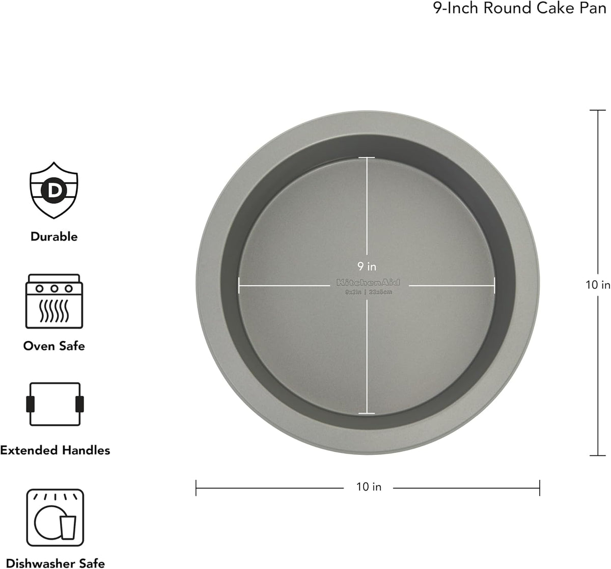 KitchenAid Nonstick Aluminized Steel Round Cake Pan, Dishwasher Safe, 9 Inch, Contour Silver