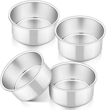 P&P CHEF 4 Inch Cake Pan Set of 4, Stainless Steel Round Cake Pans Tins