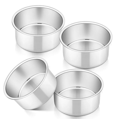 P&P CHEF 4 Inch Cake Pan Set of 4, Stainless Steel Round Cake Pans Tins