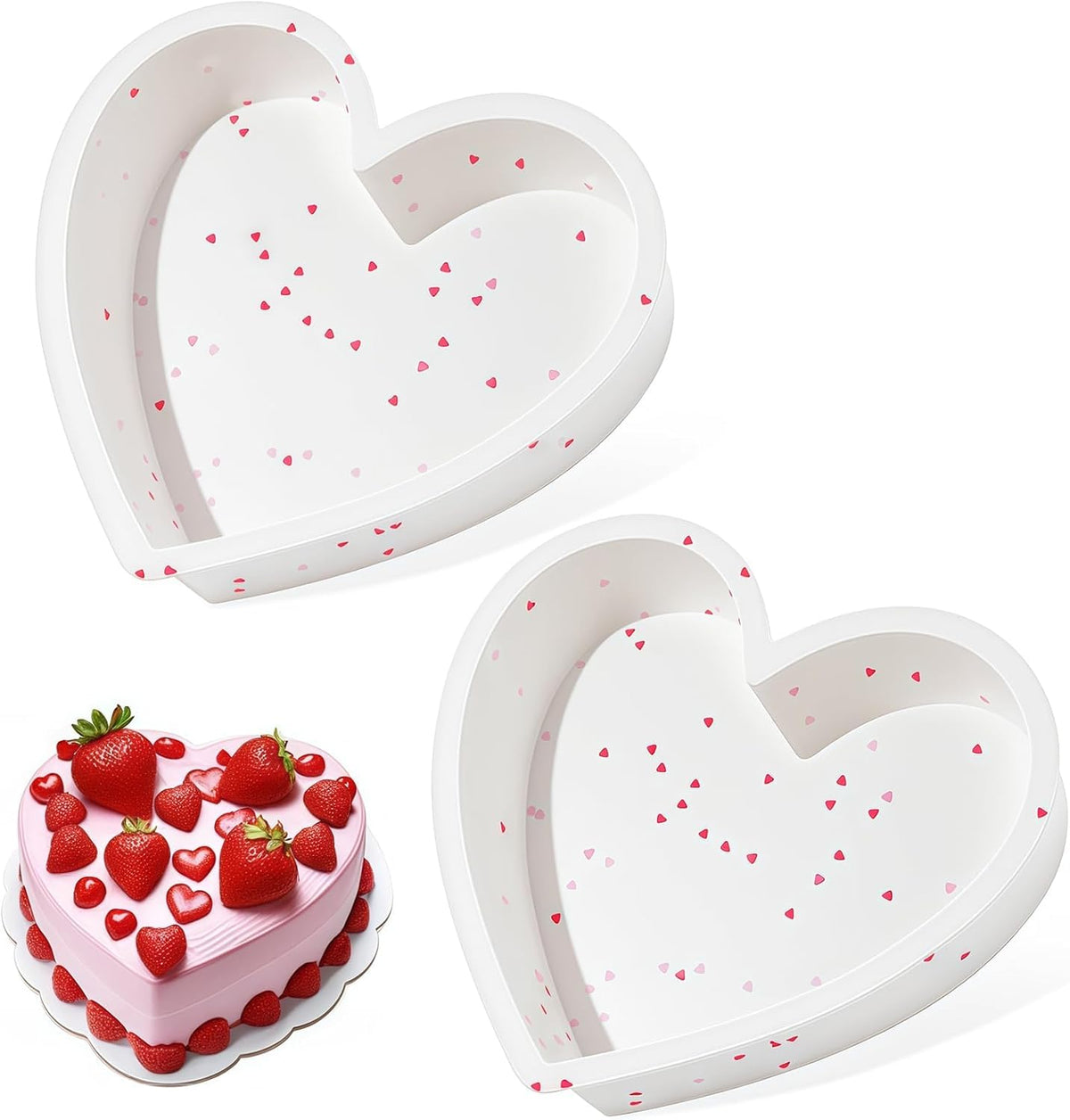 CAKETIME 3P 10 Inch Silicone Heart Shaped Cake Pans, Nonstick Cake Pan, BPA Free Silicone Heart Cake Baking Mold for Oven Dishwasher Safe-Heartdot