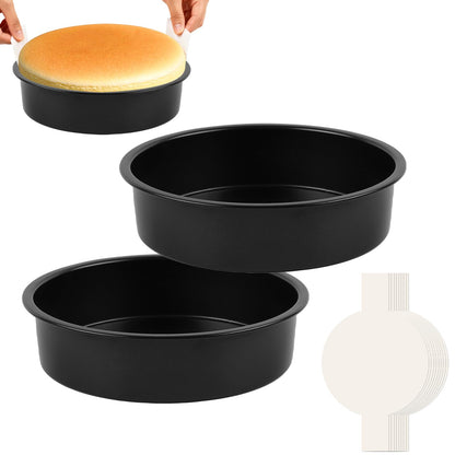 8" Round Cake Pan, 3PCS Nonstick Cake Pans with 100 PCS Parchment Paper, Carbon Steel Cake Baking Pans with Handle, Dishwasher Safe