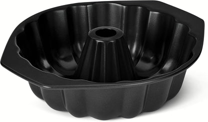 Amazon Basics Nonstick Bundt Cake Pan, Fluted Tube Design, Carbon Steel, Side Handles, Dishwasher and Oven-Safe, 10 Inch, Black