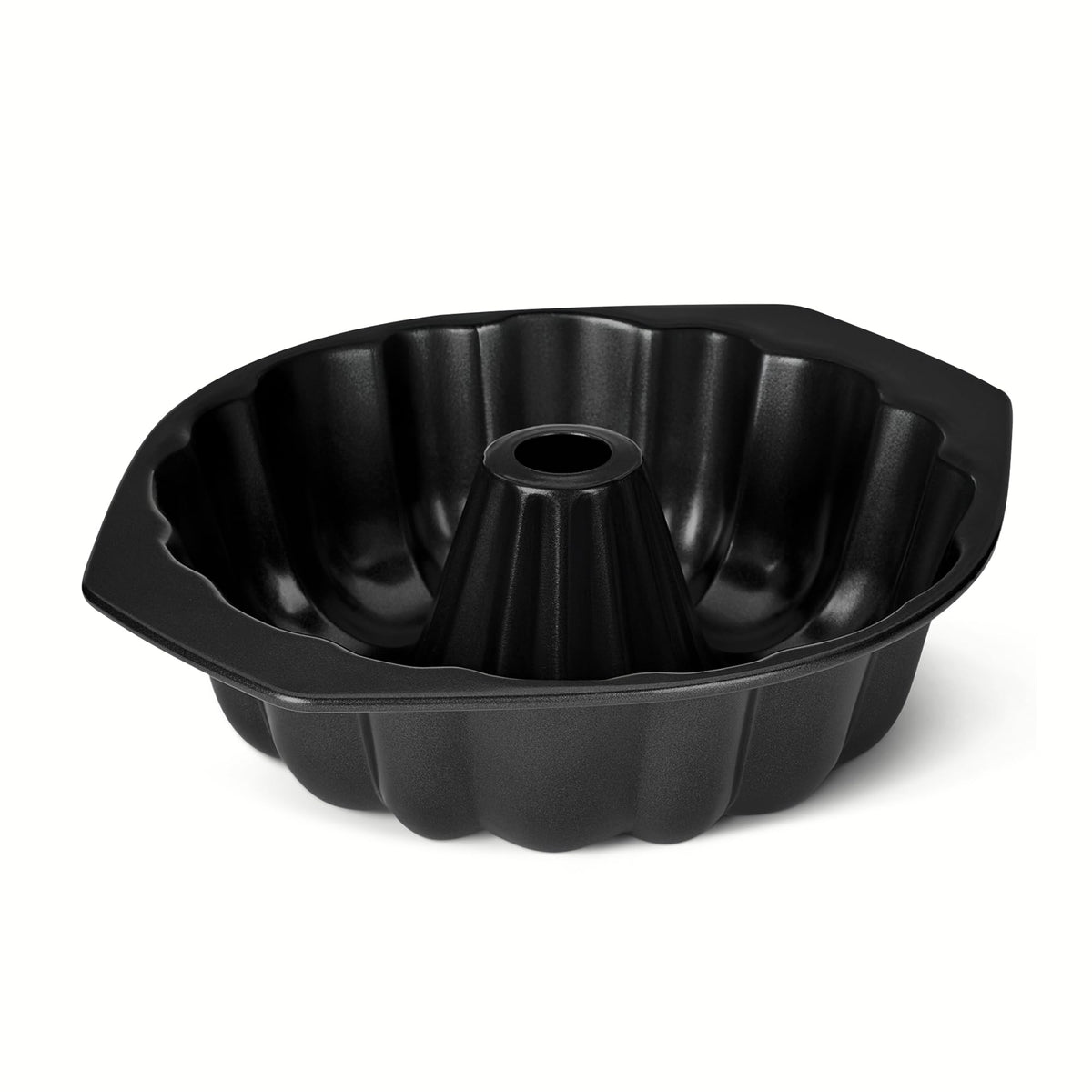 Amazon Basics Nonstick Bundt Cake Pan, Fluted Tube Design, Carbon Steel, Side Handles, Dishwasher and Oven-Safe, 10 Inch, Black