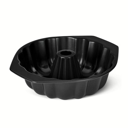 Amazon Basics Nonstick Bundt Cake Pan, Fluted Tube Design, Carbon Steel, Side Handles, Dishwasher and Oven-Safe, 10 Inch, Black