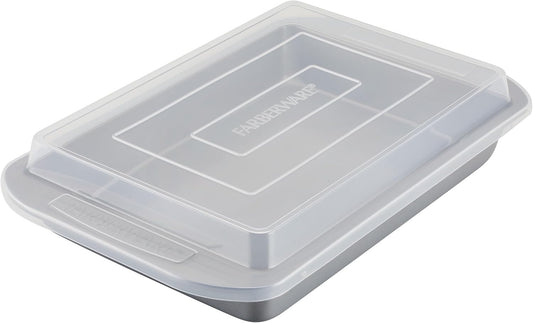 Farberware Nonstick Bakeware Rectangular Cake Pan with Lid for Baking, Gray