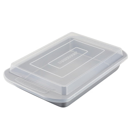 Farberware Nonstick Bakeware Rectangular Cake Pan with Lid for Baking, Gray