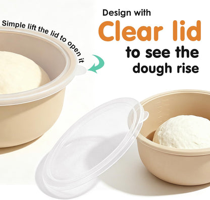 4Pcs Stackable Silicone Pizza Dough Proofing Containers with Lids,Pizza Dough Proofing Box | Make 12" Pizzas 700ml(4Pcs Beige)