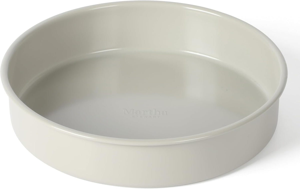 Martha Stewart Gallen 8 Inch Round Nonstick Carbon Steel Cake and Bake Pan – Cool Grey, Durable Bakeware for Even Baking and Easy Release