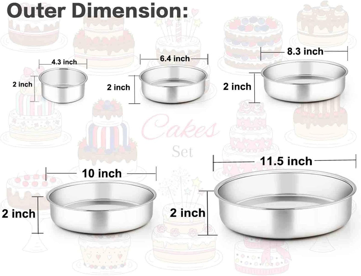 TeamFar Cake Pan, Stainless Steel Round Baking Tier Cake Pans Tins Set of 5