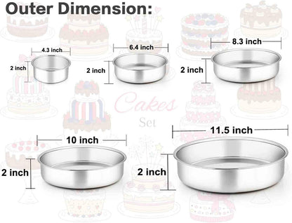 TeamFar Cake Pan, Stainless Steel Round Baking Tier Cake Pans Tins Set of 5
