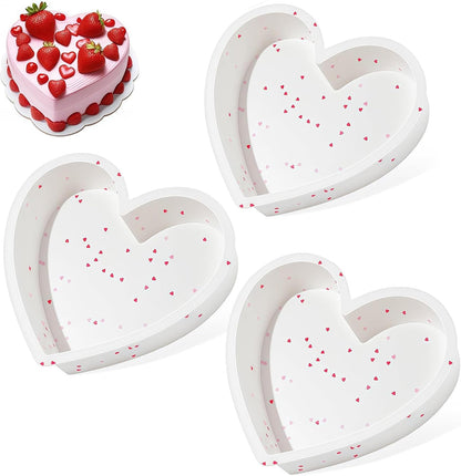 CAKETIME 3P 10 Inch Silicone Heart Shaped Cake Pans, Nonstick Cake Pan, BPA Free Silicone Heart Cake Baking Mold for Oven Dishwasher Safe-Heartdot