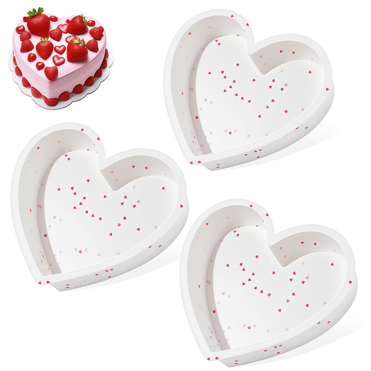 CAKETIME 3P 10 Inch Silicone Heart Shaped Cake Pans, Nonstick Cake Pan, BPA Free Silicone Heart Cake Baking Mold for Oven Dishwasher Safe-Heartdot