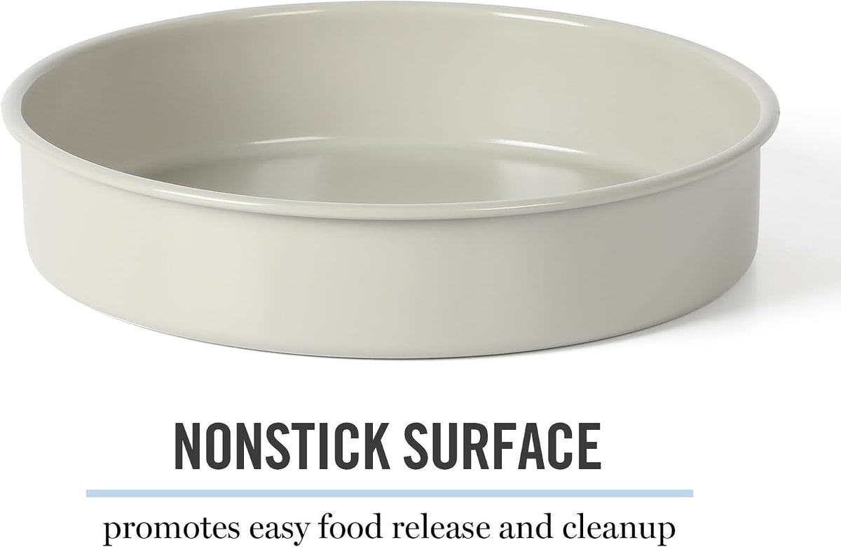Martha Stewart Gallen 8 Inch Round Nonstick Carbon Steel Cake and Bake Pan – Cool Grey, Durable Bakeware for Even Baking and Easy Release