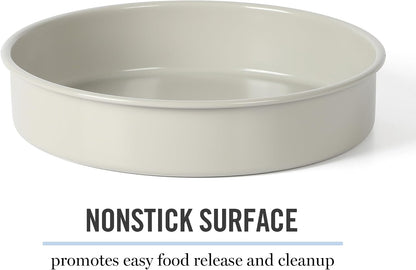 Martha Stewart Gallen 8 Inch Round Nonstick Carbon Steel Cake and Bake Pan – Cool Grey, Durable Bakeware for Even Baking and Easy Release
