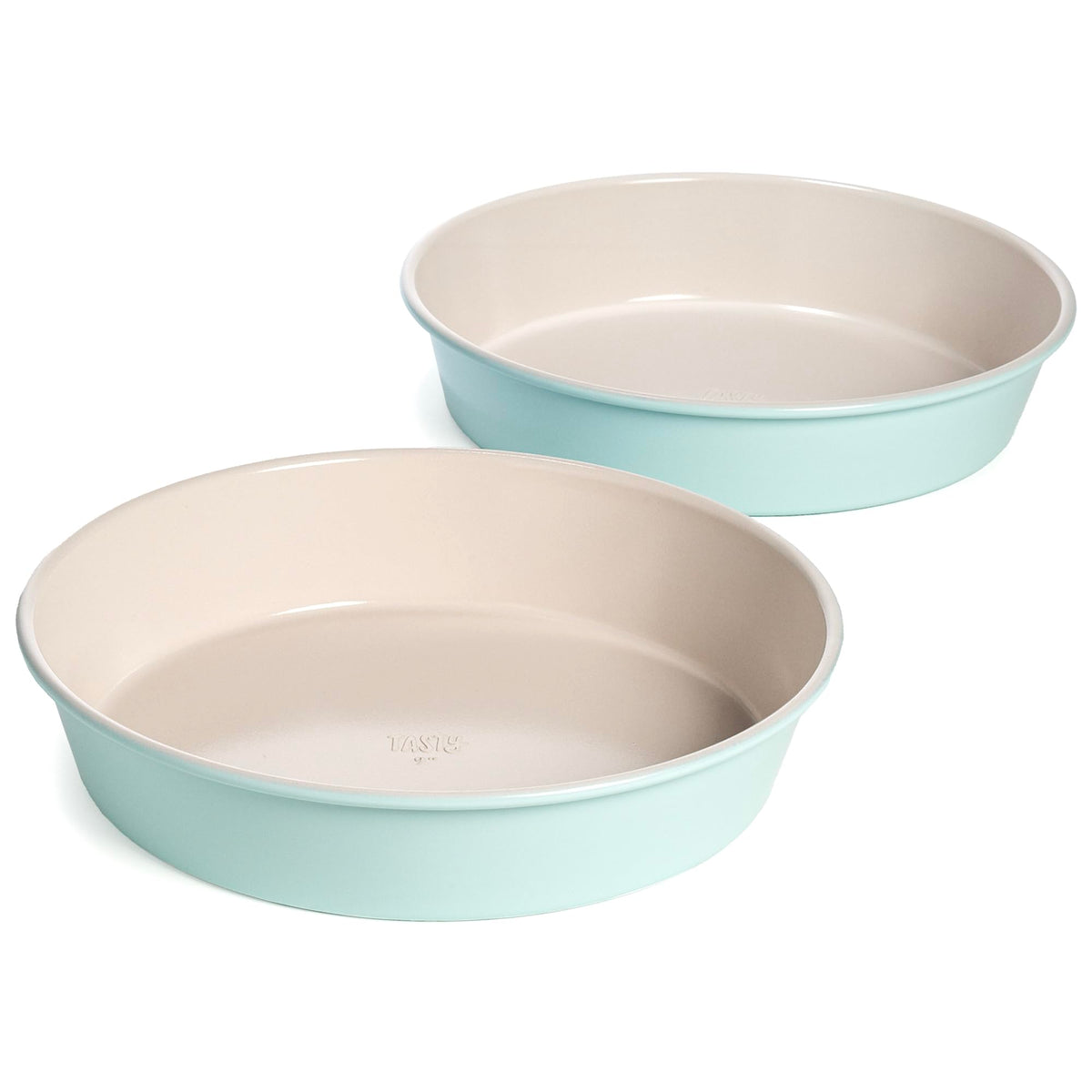 Tasty Clean Ceramic Round Cake Pans Set, 2-Pack of 9-Inch Cake Pans, Durable Aluminized Steel for Professional Results, Clean Ceramic Nonstick Coating, Oven Safe to 425°F, Dishwasher Safe, Aqua