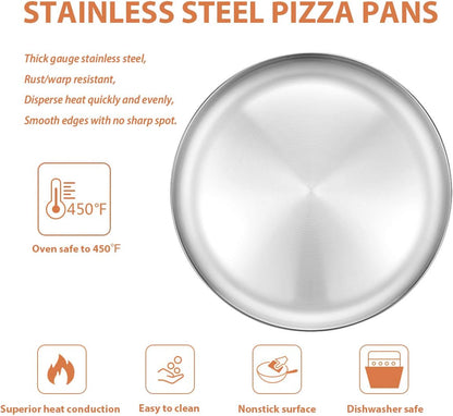 Deedro Stainless Steel Pizza Pan 13½ Inch, Round Pizza Oven Tray, 2 Pack