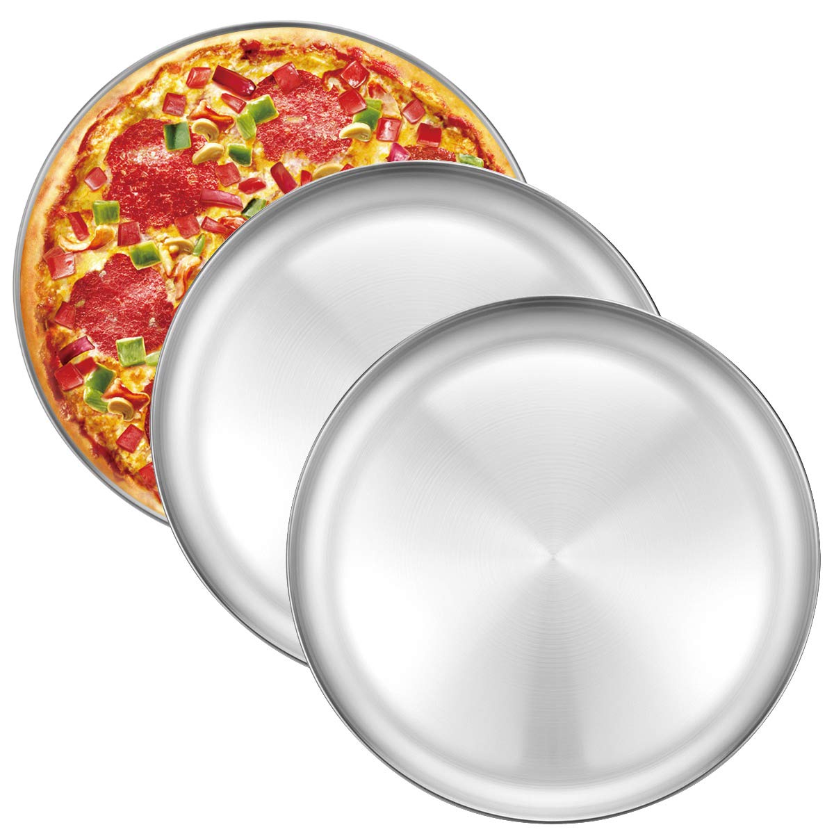 Deedro 12 Inch Pizza Pan, Round Stainless Steel Pizza Tray for Oven, 2 Pack