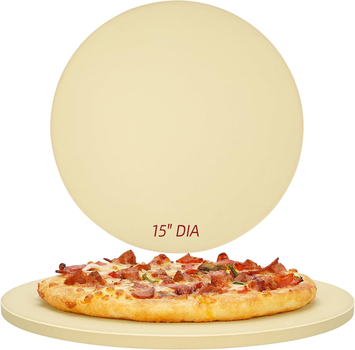 Round Pizza Stone for Grill and Oven- 15 inch Baking Stone(Beige)