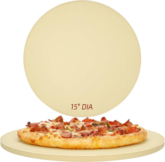 Round Pizza Stone for Grill and Oven- 15 inch Baking Stone(Beige)