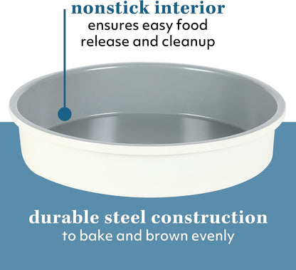 Sur La Table Kitchen Essentials Bake Sale 9 Inch PFOA, PFAS, PTFE Free Nonstick Round Cake Pan - Linen White