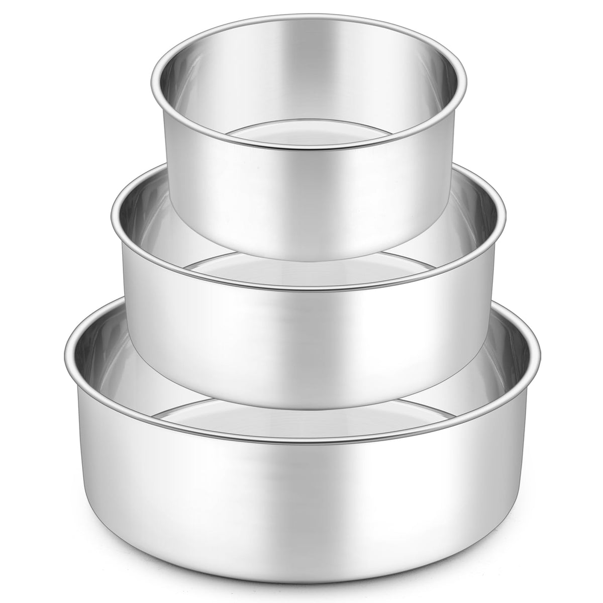 P&P CHEF 8 Inch Cake Pans Set, 2Pcs Stainless Steel Round Baking Pan