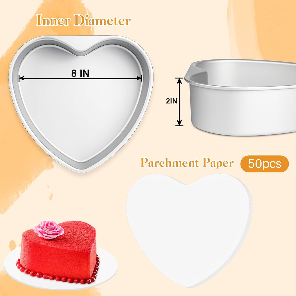8 Inch Heart Shaped Cake Pans,2 Pack Non-stick Aluminum Heart Pan