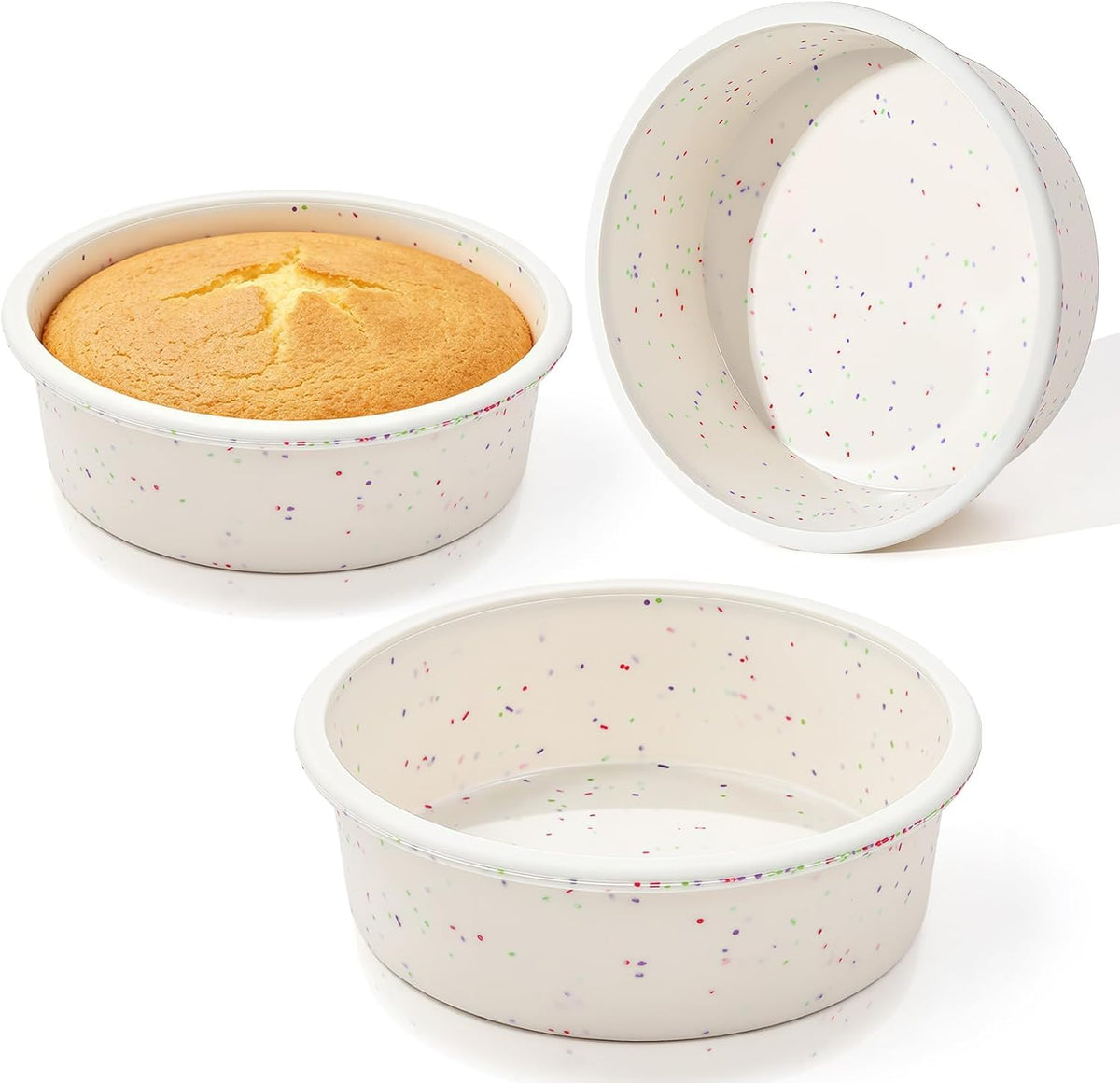 Vinino 6 Inch Round Cake Pan Set, 3 Pack Silicone Mold with Metal Frame