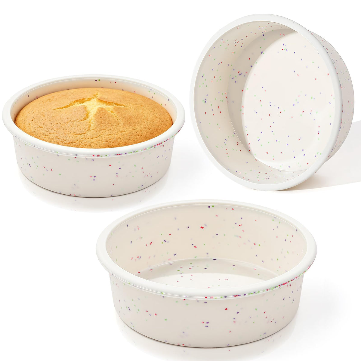 Vinino 6 Inch Round Cake Pan Set, 3 Pack Silicone Mold with Metal Frame