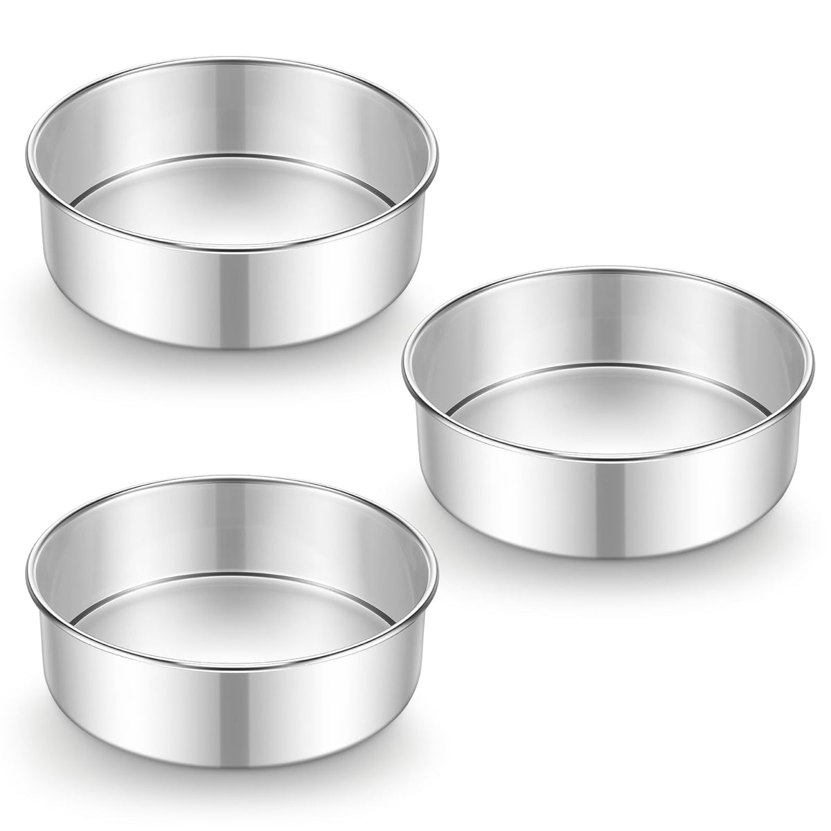 E-far 6 Inch Cake Pan Set of 3, Stainless Steel Round Smash Cake Baking Pans Tins, Non-Toxic & Healthy, Mirror Finish & Dishwasher Safe
