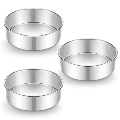 E-far 6 Inch Cake Pan Set of 3, Stainless Steel Round Smash Cake Baking Pans Tins, Non-Toxic & Healthy, Mirror Finish & Dishwasher Safe