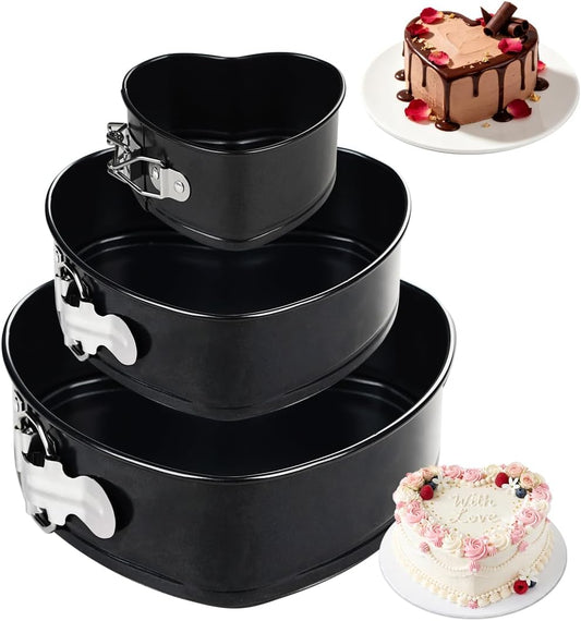 4" 7" 9" Springform Pan Set of 3, Non-Stick Heart Shaped Cake Pans, Leakproof Cheesecake Pans with Removable Bottom & Quick Release Latch for Baking, Birthday & Wedding