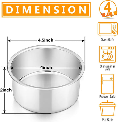 P&P CHEF 4 Inch Cake Pan Set of 4, Stainless Steel Round Cake Pans Tins