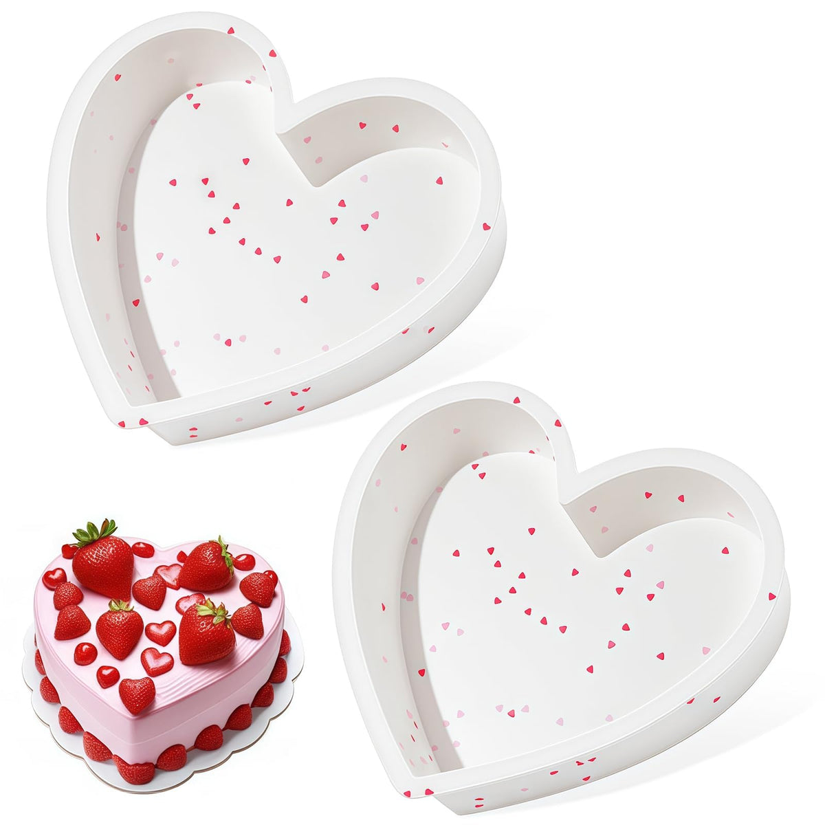 CAKETIME 3P 10 Inch Silicone Heart Shaped Cake Pans, Nonstick Cake Pan, BPA Free Silicone Heart Cake Baking Mold for Oven Dishwasher Safe-Heartdot