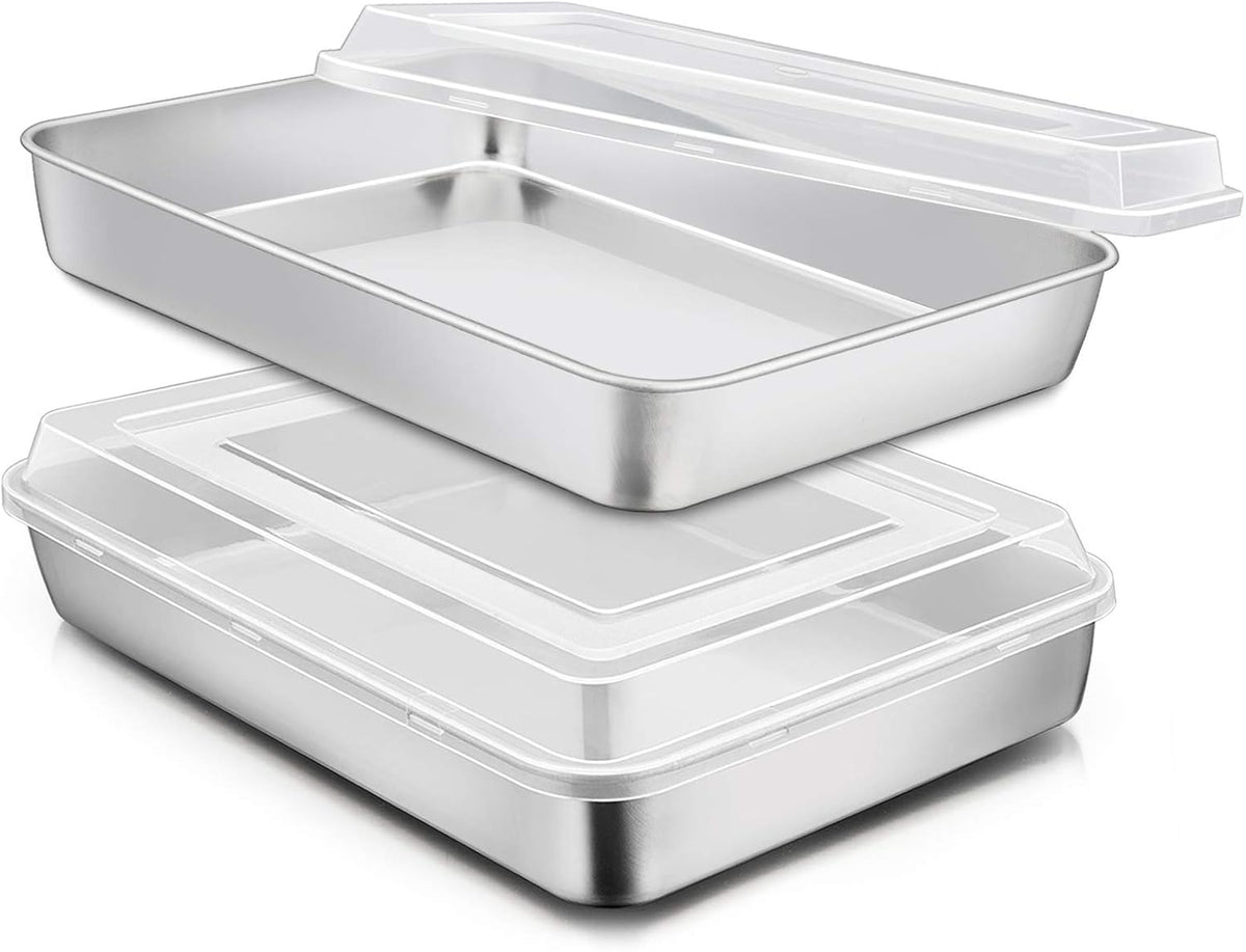 E-far Stainless Steel Baking Pan with Lid, 12⅓ x 9¾ x 2 Inch for Cake