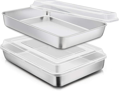 E-far Stainless Steel Baking Pan with Lid, 12⅓ x 9¾ x 2 Inch for Cake