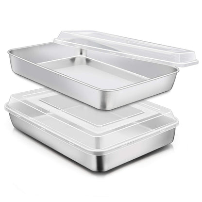E-far Stainless Steel Baking Pan with Lid, 12⅓ x 9¾ x 2 Inch for Cake