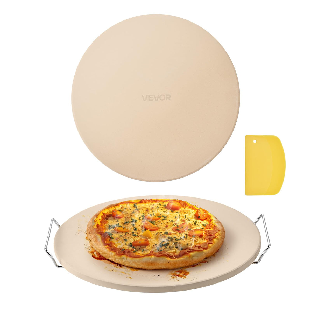 VEVOR Pizza Steel, 16" x 14.5" x 3/8" Pizza Steel Plate for Oven, Pre-Seasoned Carbon Steel Pizza Baking Stone with 20X Higher Conductivity, Heavy Duty Pizza Pan for Outdoor Grill, Indoor Oven