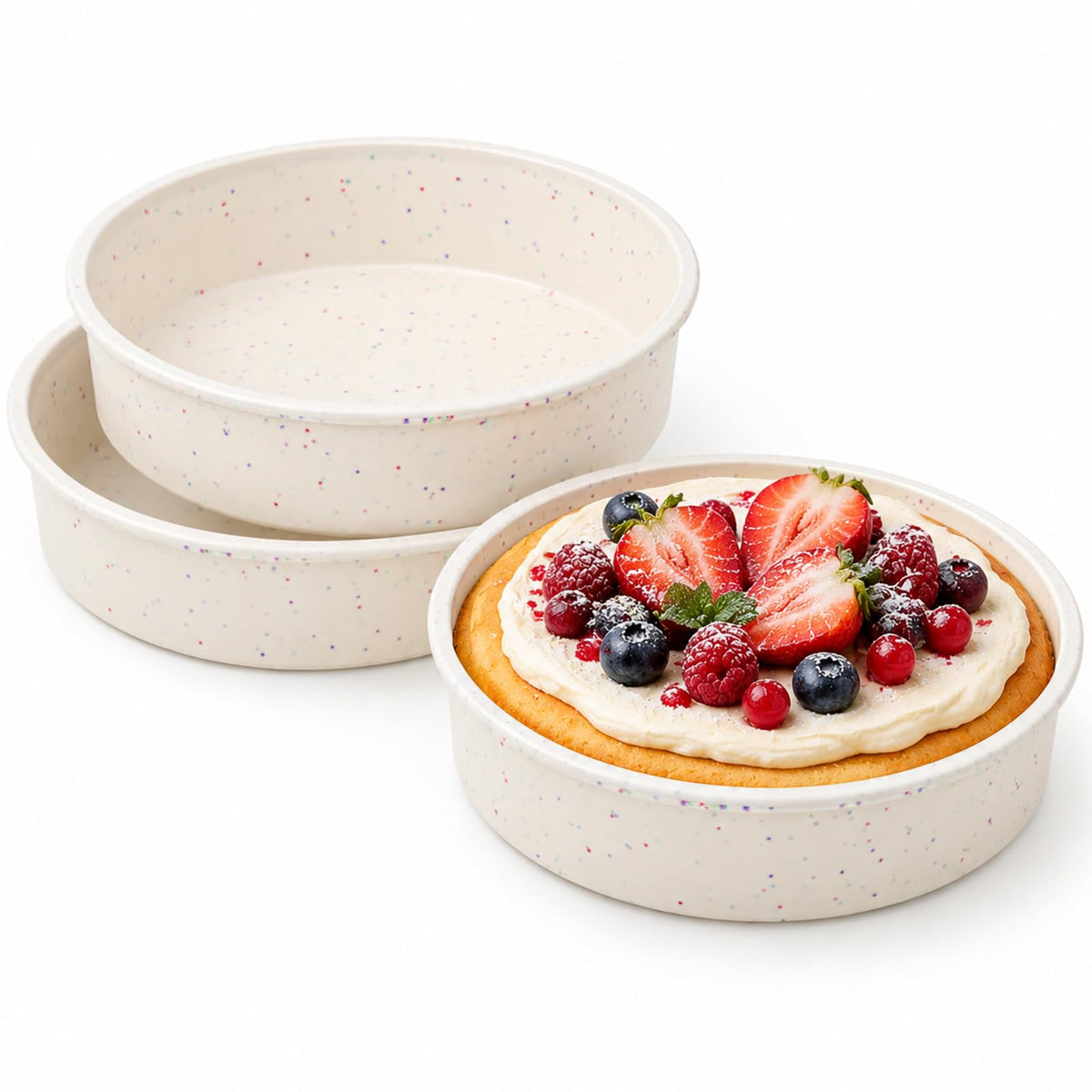 Vinino 6 Inch Round Cake Pan Set, 3 Pack Silicone Mold with Metal Frame