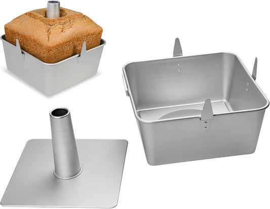 Square Tube Cake Pan, 18 Cup Recipes, 10 Inch Anodized Aluminum Angel Food, Chiffon & Pound Cake Pan, 2-piece system with Removable Bottom and Cooling Feet